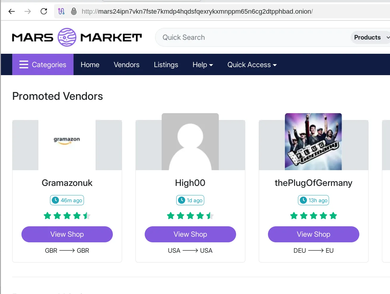 Marketplace category browsing screen