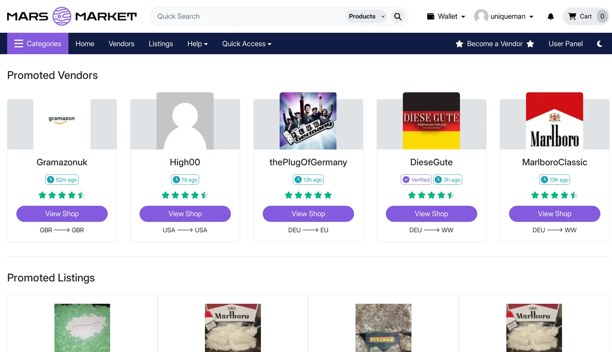 Marketplace catalog interface screenshot